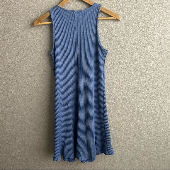 Olive + Oak Blue Ribbed High Neck Sleeveless Mini Swing Dress - Picture 3 of 7